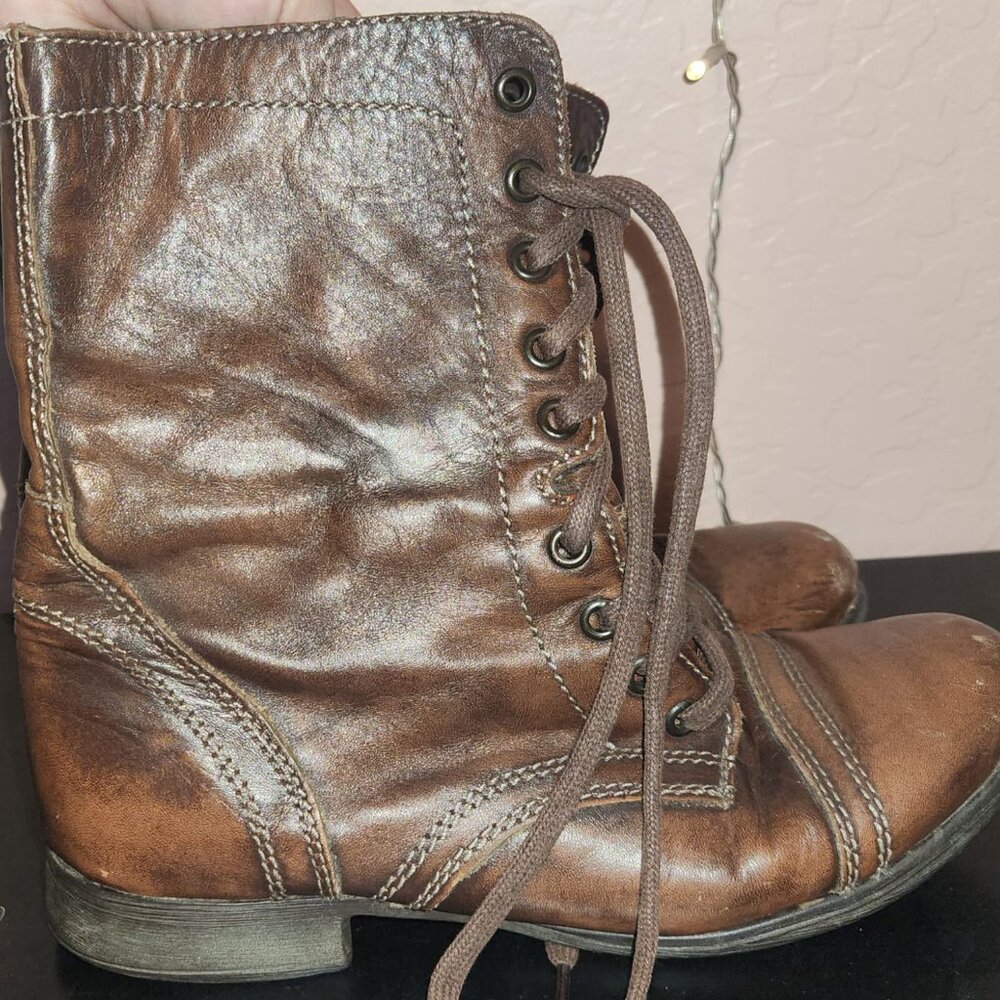 Steve Madden Women’s Troopa Lace-Up Leather Combat Boots – Brown – Size 7.5